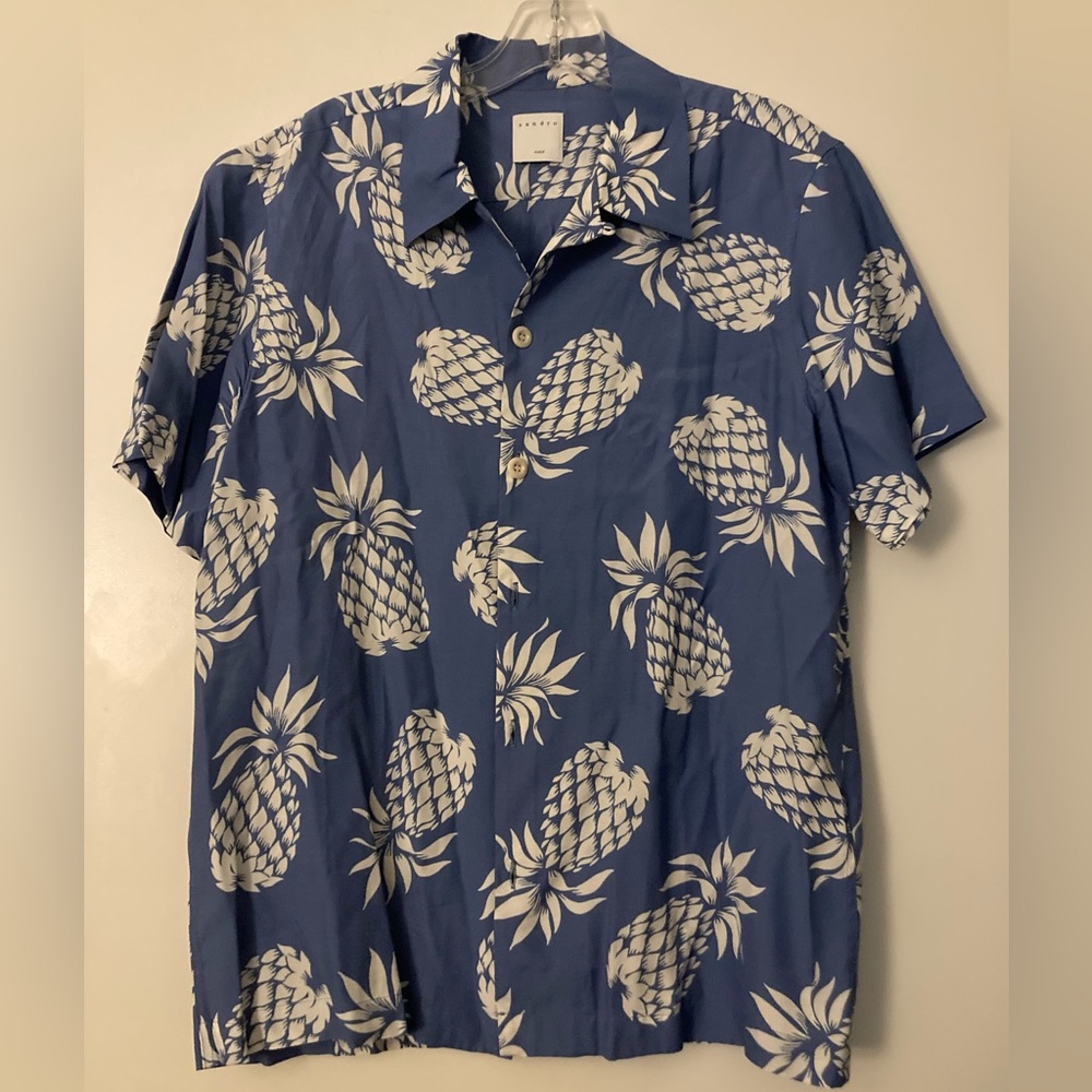Sandro Blue and White Pineapple Print Shirt